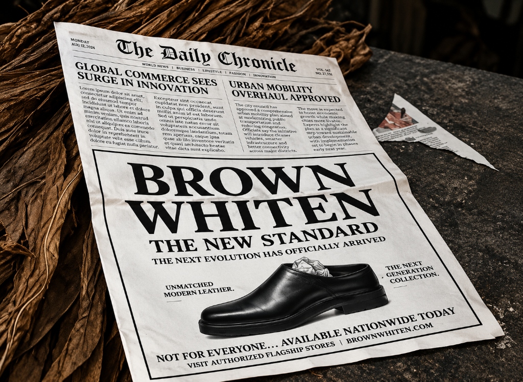 BROWNWHITE The Daily Chronicle editorial campaign featuring handcrafted leather footwear